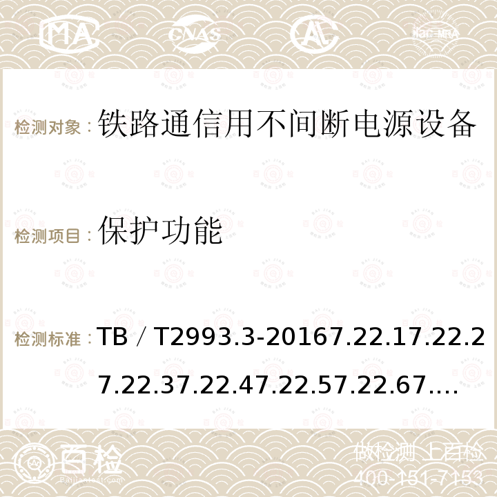 保护功能 铁路通信电源 第3部分：通信用不间断电源设备