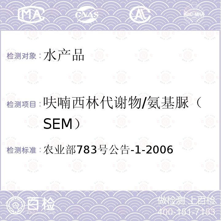 呋喃西林代謝物/氨基脲（SEM） 水產品中硝基呋喃類代謝物殘留量的測定 液相色譜-串聯質譜法