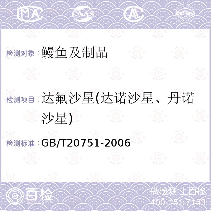 达氟沙星(达诺沙星、丹诺沙星) 鳗鱼及制品中十五种喹诺酮类药物残留量的测定 液相色谱-串联质谱法