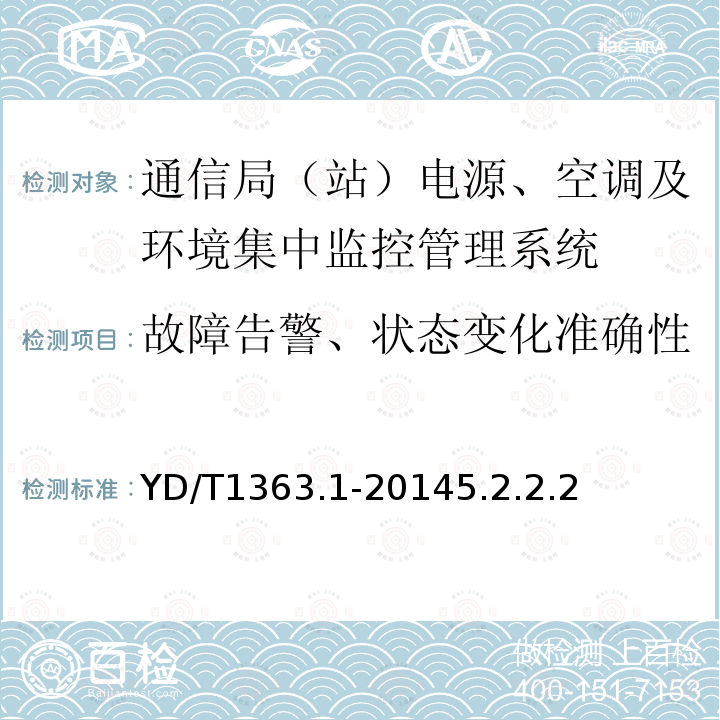 故障告警、状态变化准确性 通信局（站）电源、空调及环境集中监控管理系统 第1部分：系统技术要求