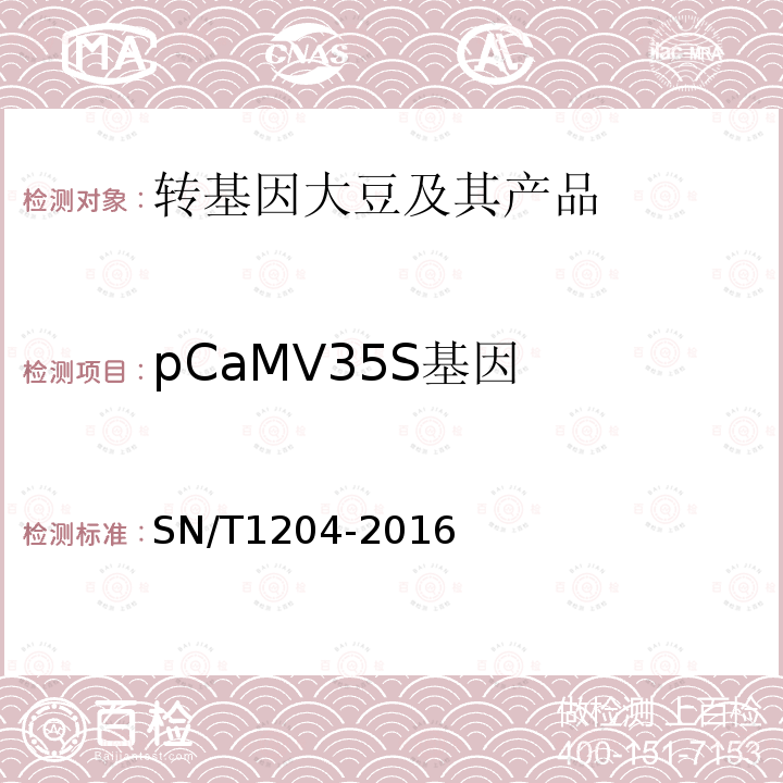 pCaMV35S基因 植物及其加工产品中转基因成分实时荧光PCR定性检验方法