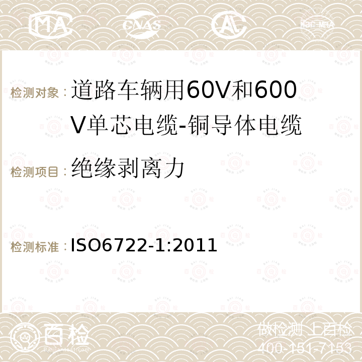 绝缘剥离力 道路车辆用60V和600V单芯电缆-第1部分:铜导体电缆的尺寸规格,试验方法和要求