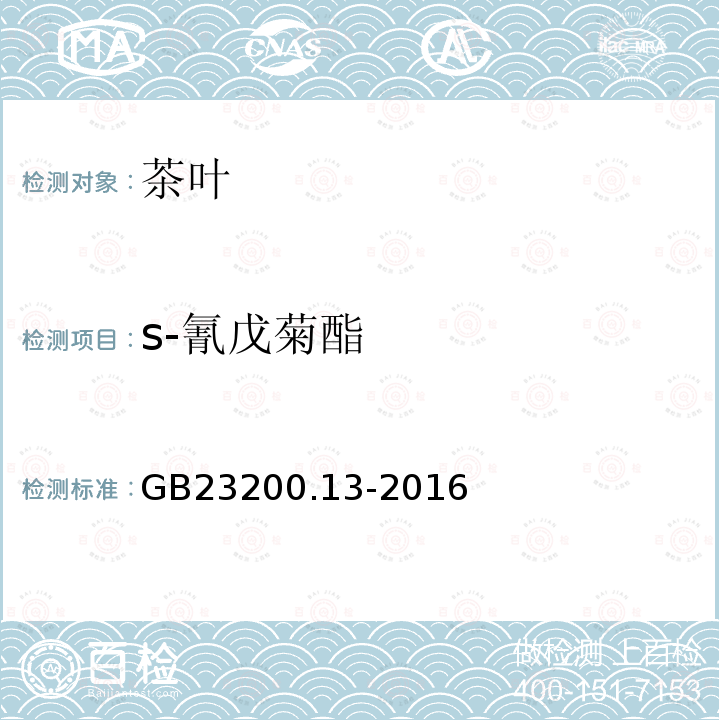 s-氰戊菊酯 食品安全国家标准 茶叶中448种农药及相关化学品残留量的测定 液相色谱-串联质谱法