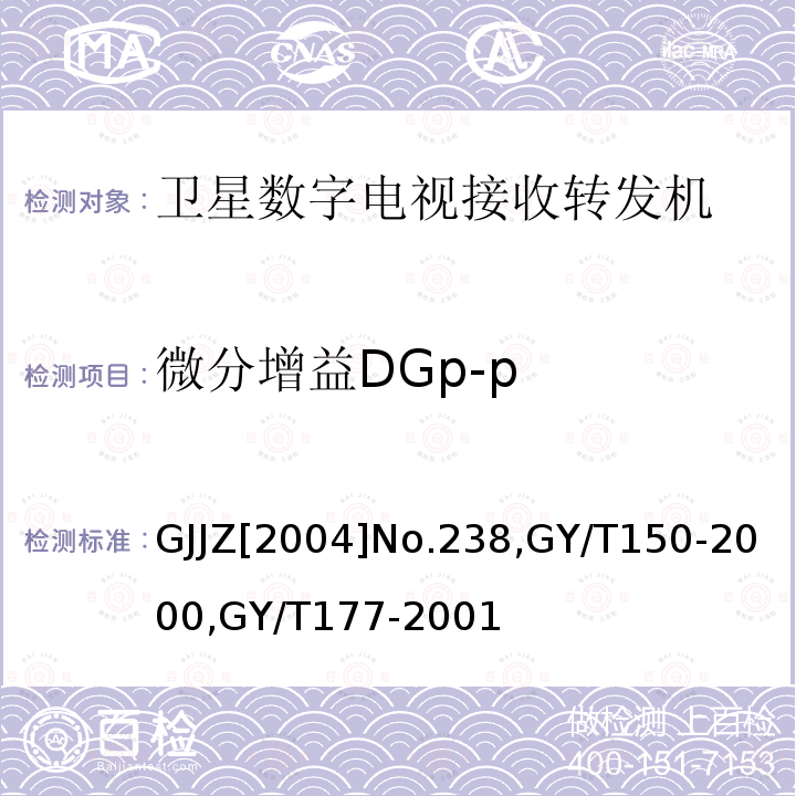 微分增益DGp-p 关于发布卫星数字电视接收调制器等两种“村村通”用设备暂行技术要求的通知,
卫星数字电视接收站测量方法-室内单元测量,
电视发射机技术要求和测量方法