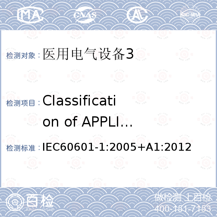 Classification of APPLIED PARTS IEC 60601-1-1988 医用电气设备 第1部分:安全通用要求