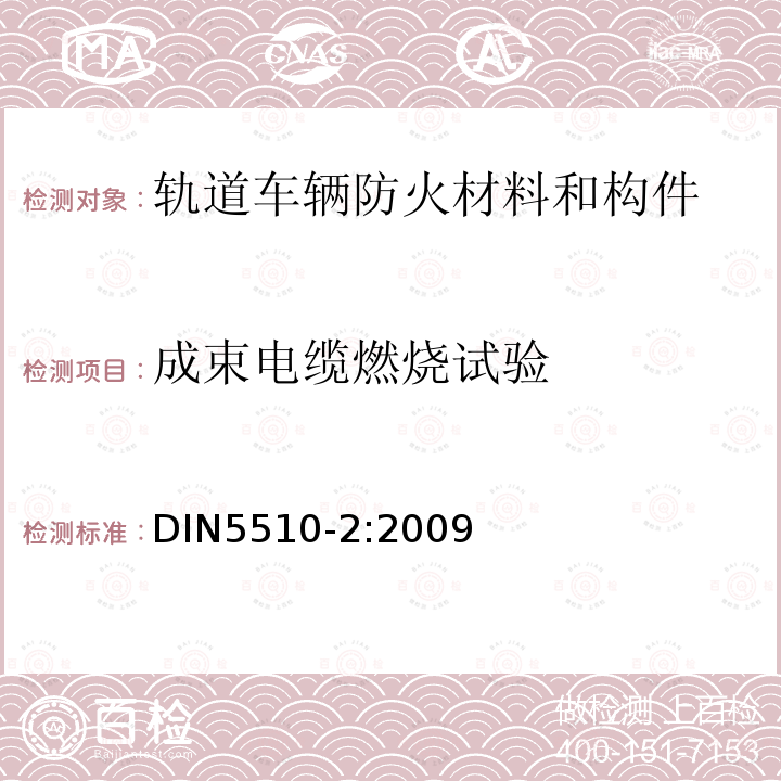 成束电缆燃烧试验 轨道车辆防火措施 –第2部分：材料和构件的燃烧特性和燃烧并发现象 –分类、要求和测试方法