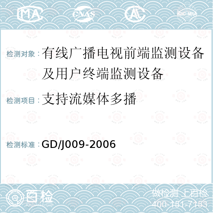 支持流媒体多播 有线广播电视前端监测设备及用户终端监测设备入网技术要求及测量方法