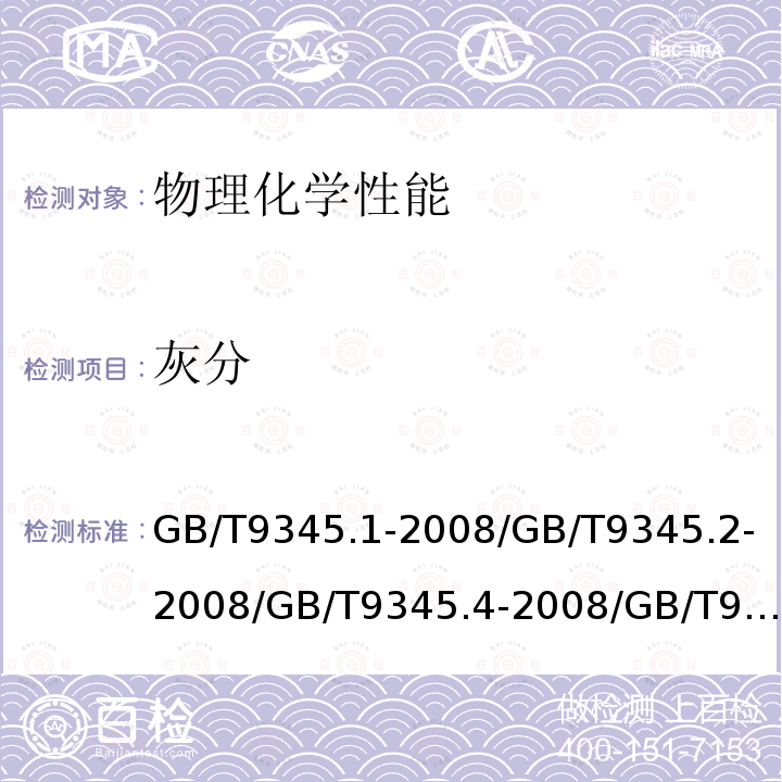 灰分 塑料 灰分的测定 第一部分：通用方法 / 塑料 灰分的测定 第2部分：聚对苯二甲酸烷撑酯 / 塑料 灰分的测定 第4部分：聚酰胺 / 塑料 灰分的测定 第5部分：聚氯乙烯