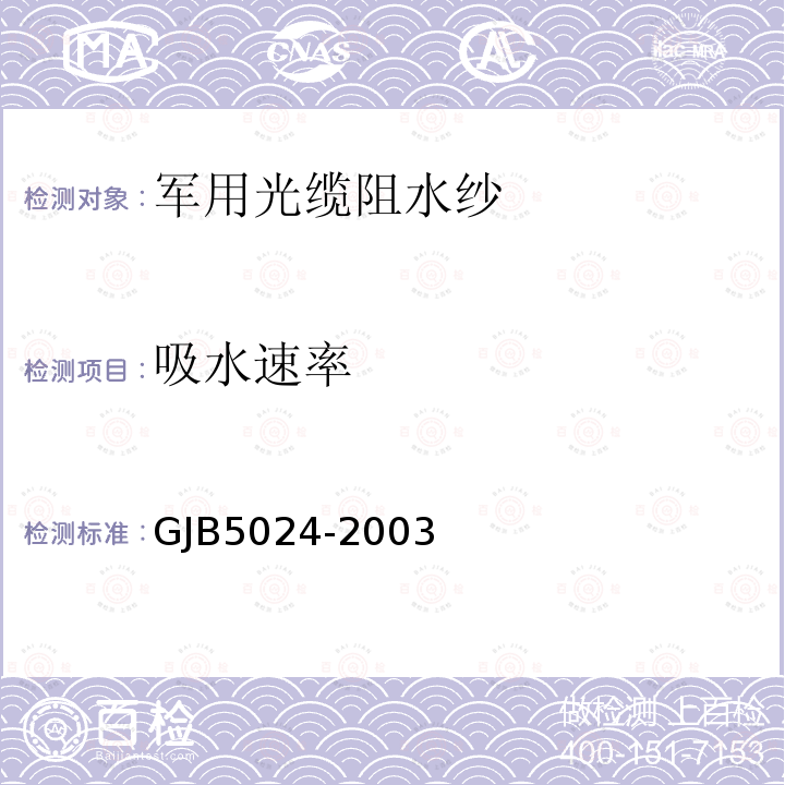 吸水速率 GJB5024-2003 军用光缆阻水纱规范