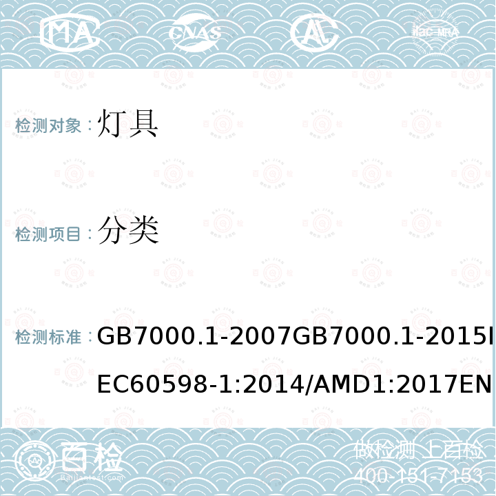分類 燈具 第1部分：一般要求和試驗