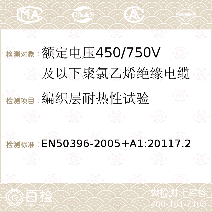 编织层耐热性试验 EN50396-2005+A1:20117.2 低压能源电缆的非电气试验方法