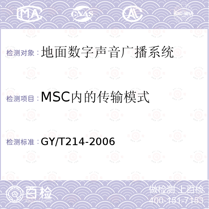 MSC内的传输模式 30MHz—3000MHz地面数字音频广播系统技术规范