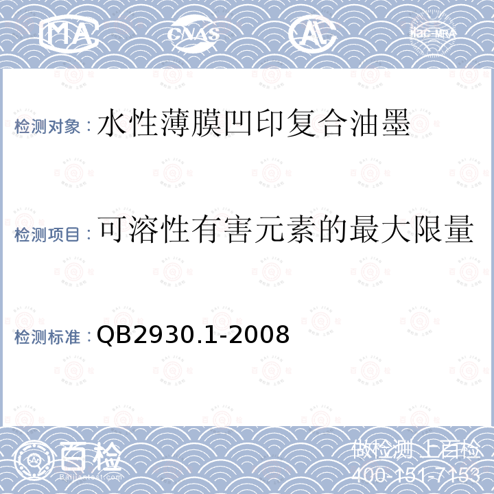 可溶性有害元素的最大限量 油墨中某些有害元素的限量及其测定方法