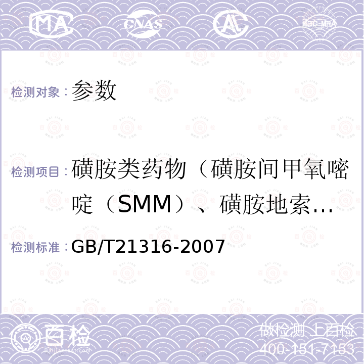 磺胺类药物（磺胺间甲氧嘧啶（SMM）、磺胺地索辛（SDM）、磺胺二甲嘧啶（SM2）、磺胺甲恶唑（SMZ）、磺胺喹恶啉（SQ）） 动物源性食品中磺胺类药物残留量的测定 液相色谱-质谱/质谱法