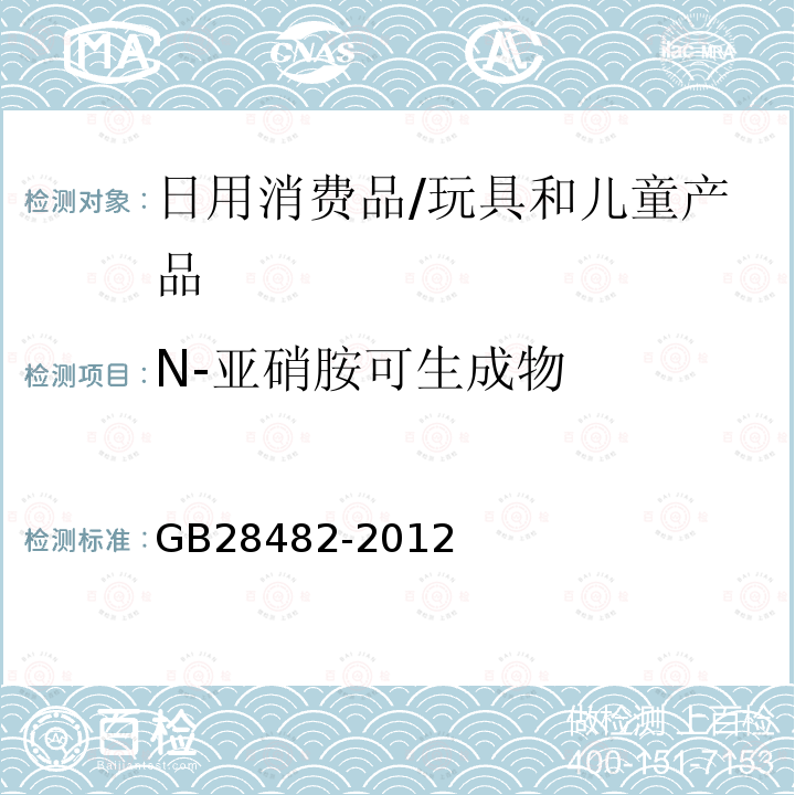 N-亚硝胺可生成物 婴幼儿安抚奶嘴安全要求 GB 28482-2012