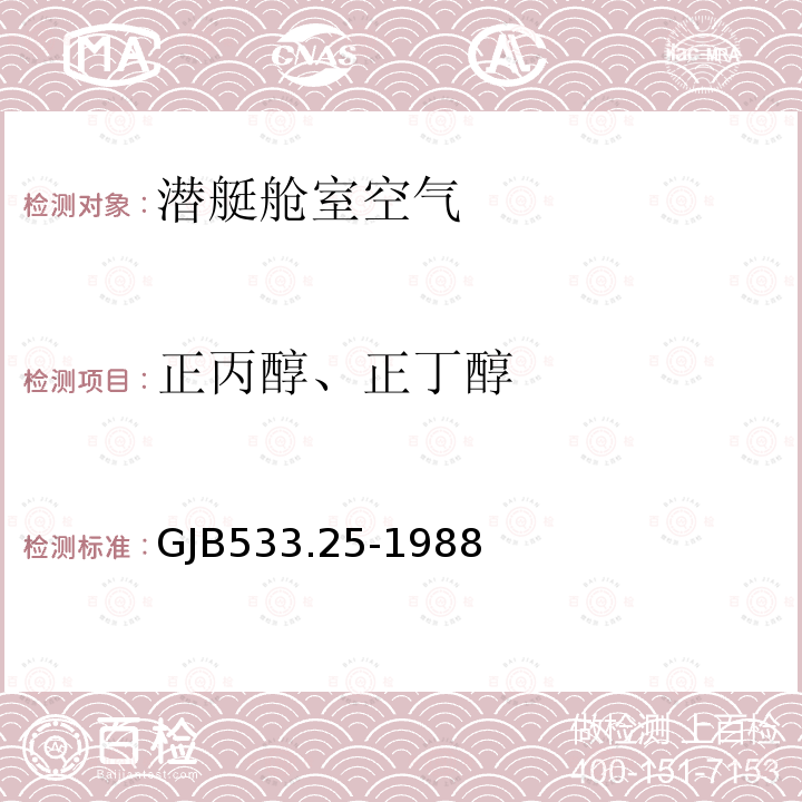 正丙醇、正丁醇 潜艇舱室空气组分 正丙醇、正丁醇含量的测定 气相色谱法