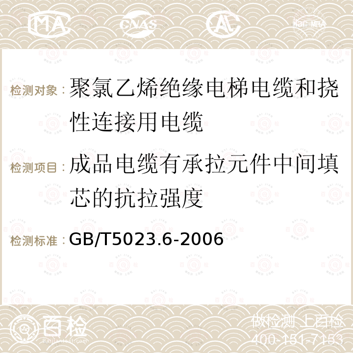 成品电缆有承拉元件中间填芯的抗拉强度 额定电压450/750V及以下聚氯乙烯绝缘电缆 第6部分:电梯电缆和挠性连接用电缆