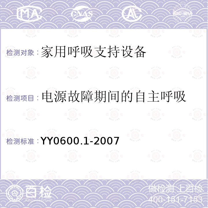 电源故障期间的自主呼吸 医用呼吸机 基本安全和主要性能专用要求　第1部分:家用呼吸支持设备