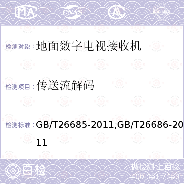 传送流解码 地面数字电视接收机测量方法,
地面数字电视接收机通用规范