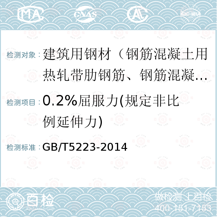 0.2%屈服力(规定非比例延伸力) GB/T 5223-2014 预应力混凝土用钢丝
