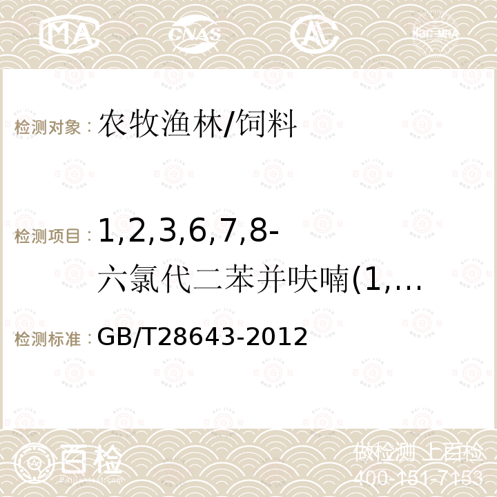 1,2,3,6,7,8-六氯代二苯并呋喃(1,2,3,6,7,8-HxCDF) 饲料中二噁英及二噁英类多氯联苯的测定 同位素稀释-高分辨气相色谱/高分辨质谱法