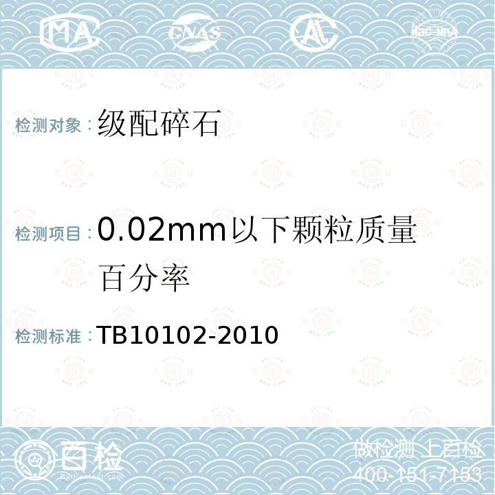 0.02mm以下颗粒质量百分率 铁路工程土工试验规程 7.3