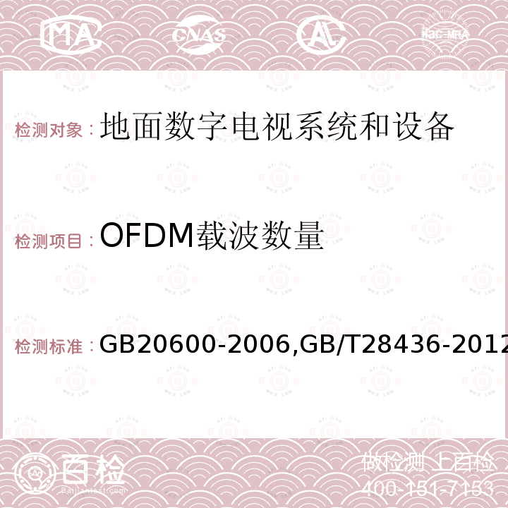 OFDM载波数量 数字电视地面广播传输系统帧结构、信道编码和调制,
地面数字电视广播激励器技术要求和测量方法