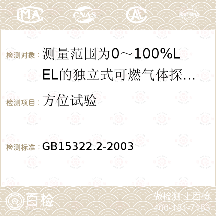 方位试验 可燃气体探测器 第2部分:测量范围为0～100%LEL的独立式可燃气体探测器