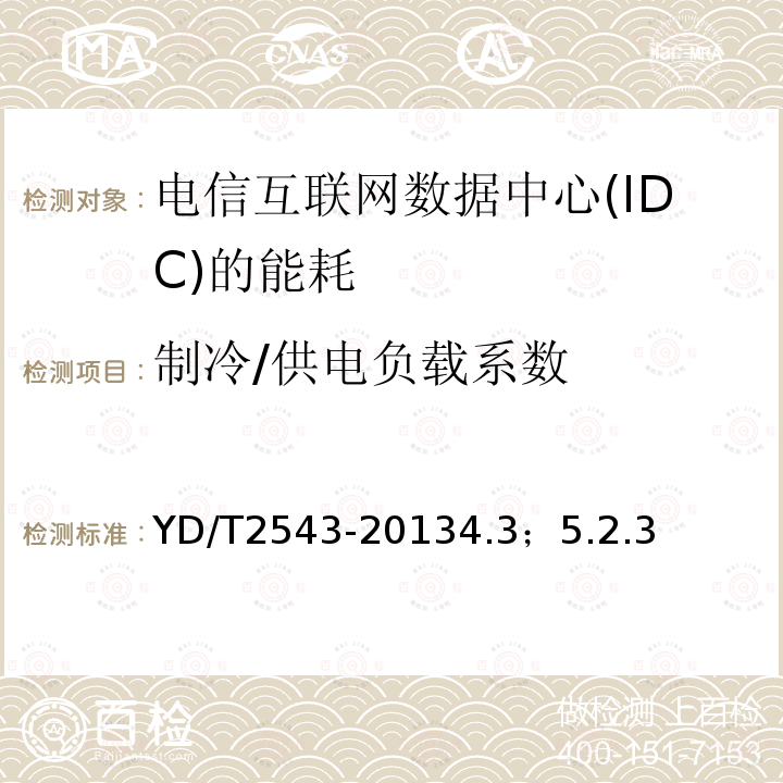 制冷/供电负载系数 电信互联网数据中心(IDC)的能耗测评方法