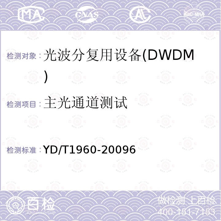 主光通道测试 N×10Gbit/s 超长距离波分复用(WDM)系统技术要求