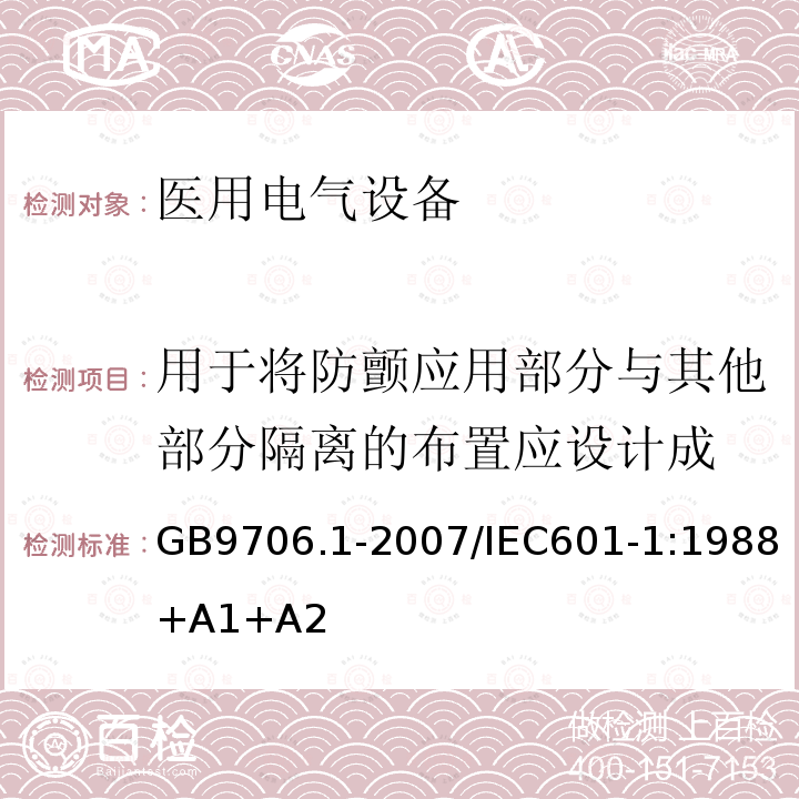 用于将防颤应用部分与其他部分隔离的布置应设计成 医用电气设备 第1部分：安全通用要求