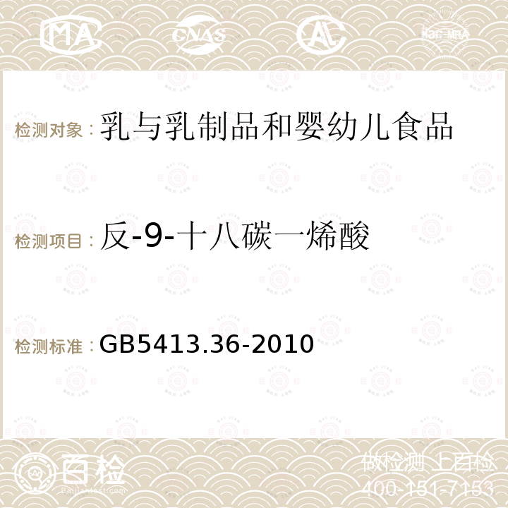 反-9-十八碳一烯酸 食品安全国家标准 婴幼儿食品和乳品中反式脂肪酸的测定