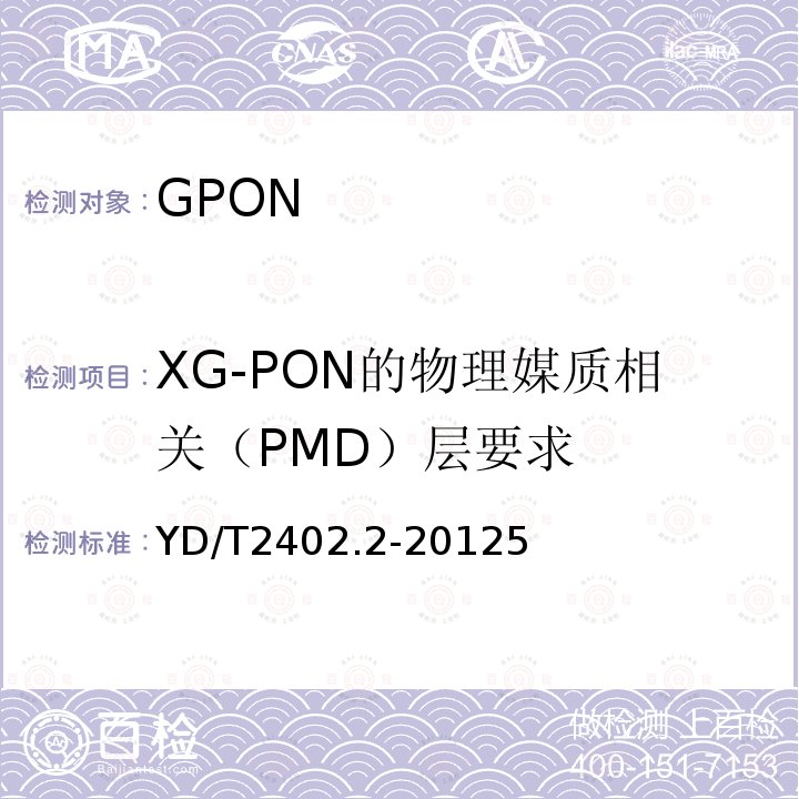 XG-PON的物理媒质相关（PMD）层要求 接入网技术要求10Gbit/s无源光网络(XG-PON)第2部分：物理层要求