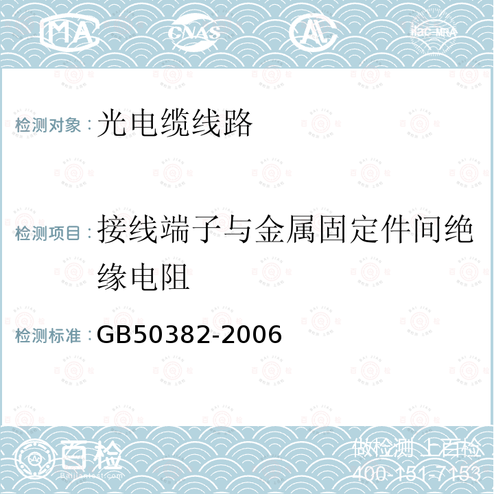 接线端子与金属固定件间绝缘电阻 城市轨道交通通信工程质量验收规范