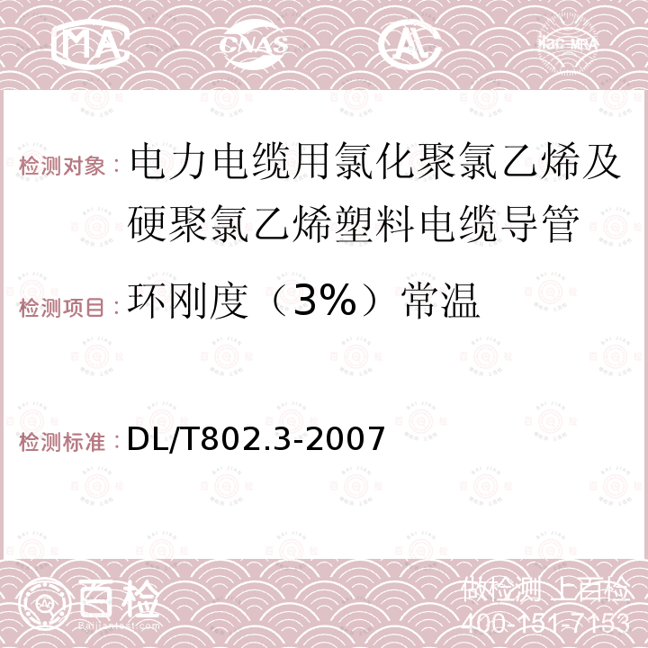 环刚度（3%）常温 电力电缆用导管技术条件 第3部分：氯化聚氯乙烯及硬聚氯乙烯塑料电缆导管