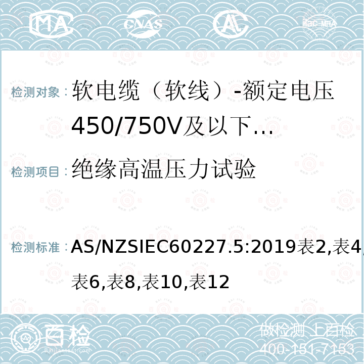 绝缘高温压力试验 额定电压450/750V及以下聚氯乙烯绝缘电缆 第5部分：软电缆（软线）