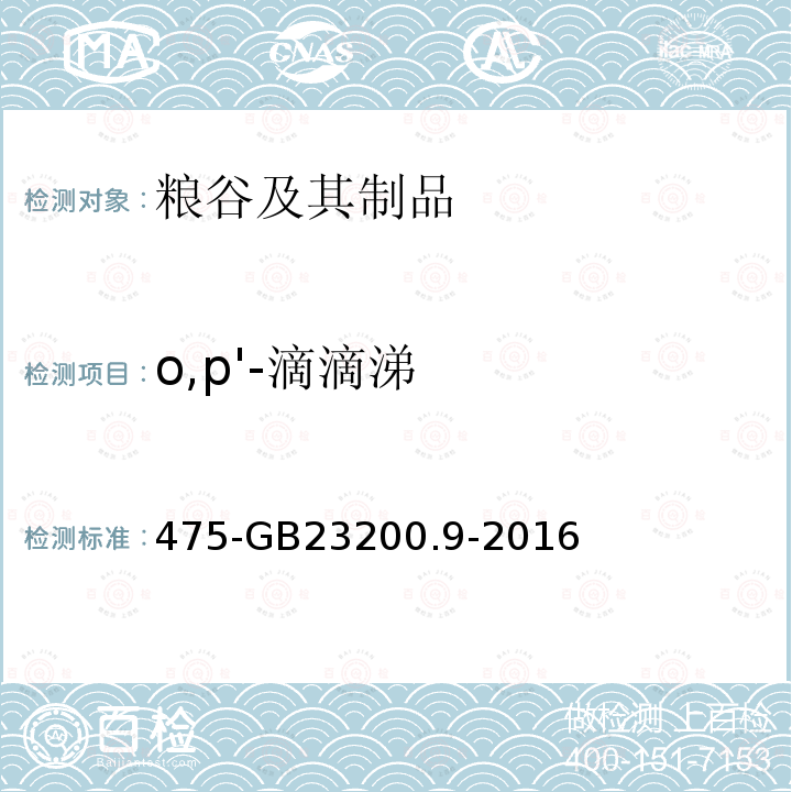 o,p'-滴滴涕 食品安全國家標準糧谷中種農藥及相關化學品殘留量的測定氣相色譜質譜法