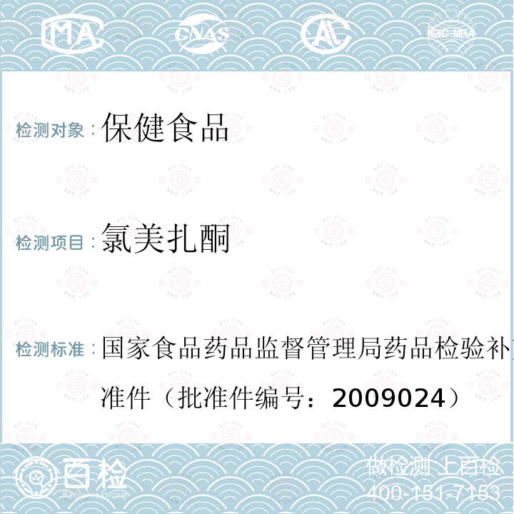 氯美扎酮 国家食品药品监督管理局药品检验补充检验方法和检验项目批准件（批准件编号：2009024）