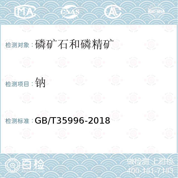 钠 GB/T 35996-2018 磷矿石和磷精矿中八种元素含量的快速测定 X射线荧光光谱法