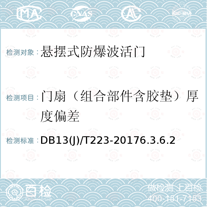 门扇（组合部件含胶垫）厚度偏差 DB37/T 4187-2020 人民防空工程防护质量检测鉴定技术规范