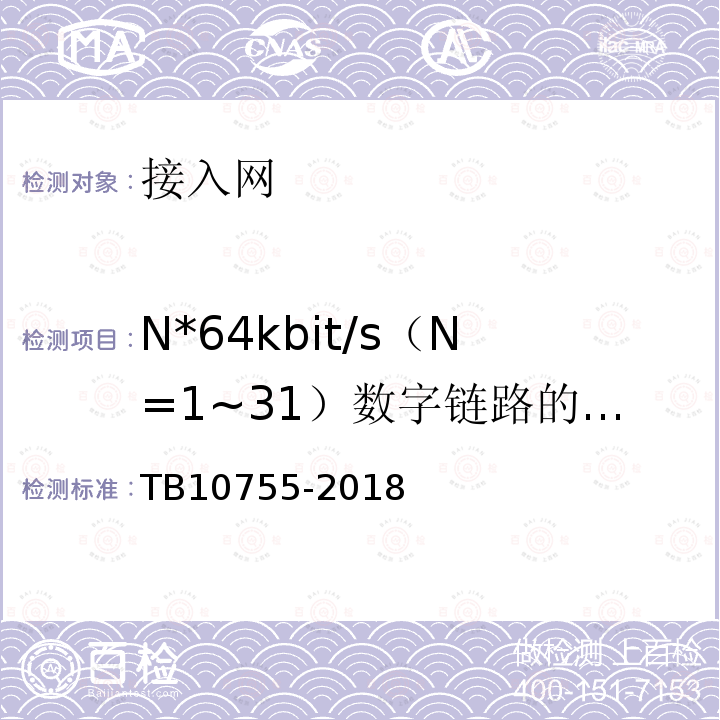 N*64kbit/s（N=1~31）数字链路的误码性能指标 TB 10755-2018 高速铁路通信工程施工质量验收标准(附条文说明)