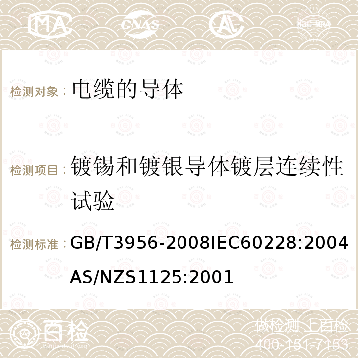 镀锡和镀银导体镀层连续性试验 电缆的导体