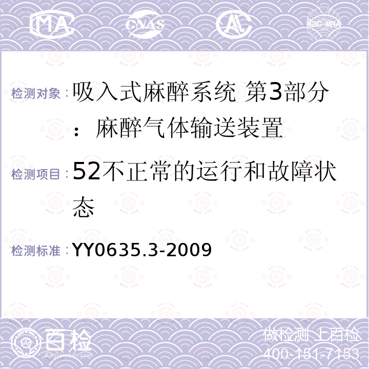 52不正常的运行和故障状态 YY 0635.3-2009 吸入式麻醉系统 第3部分:麻醉气体输送装置