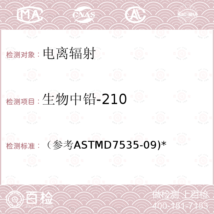 生物中铅-210 （参考ASTMD7535-09)* 生物中铅-210测量实施细则ZY-XZ-48