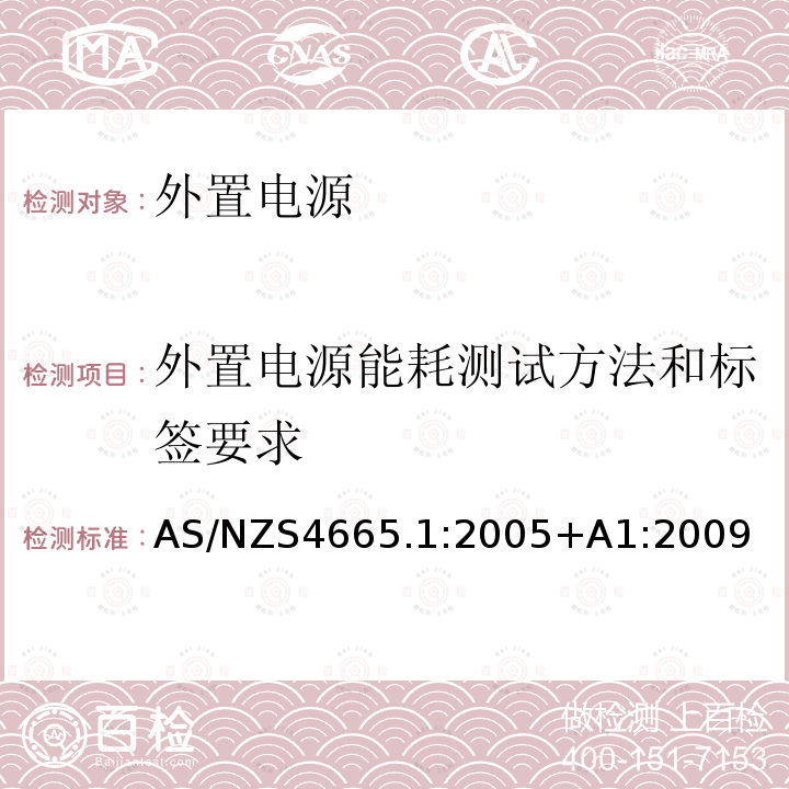 外置电源能耗测试方法和标签要求 AS/NZS 4665.1-2005+A1-2009 