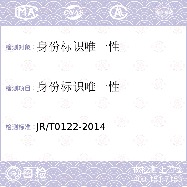 身份标识唯一性 JR/T 0122-2014 非金融机构支付业务设施技术要求