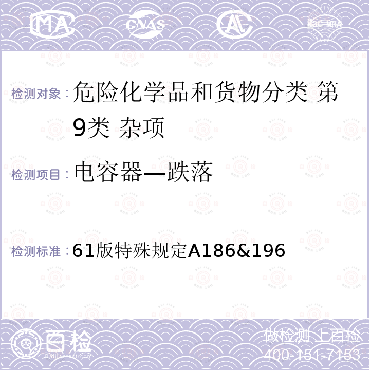 电容器—跌落 61版特殊规定A186&196 国际航空运输协会 危险品规则