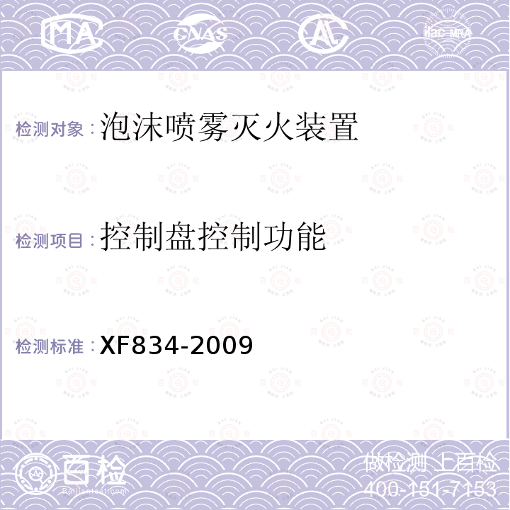 控制盘控制功能 XF 834-2009 泡沫喷雾灭火装置