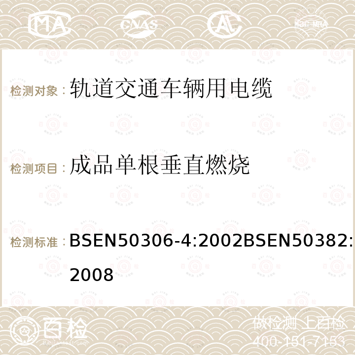 成品单根垂直燃烧 BSEN 50306-4:2002 铁路机车车辆线(多芯和多对电缆，标准壁厚护套)