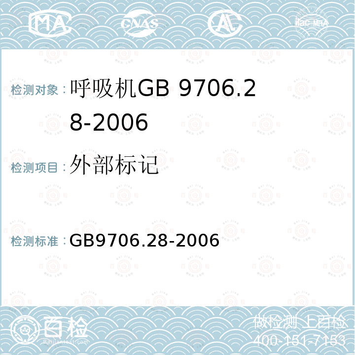 外部标记 GB 9706.28-2006 医用电气设备 第2部分:呼吸机安全专用要求 治疗呼吸机